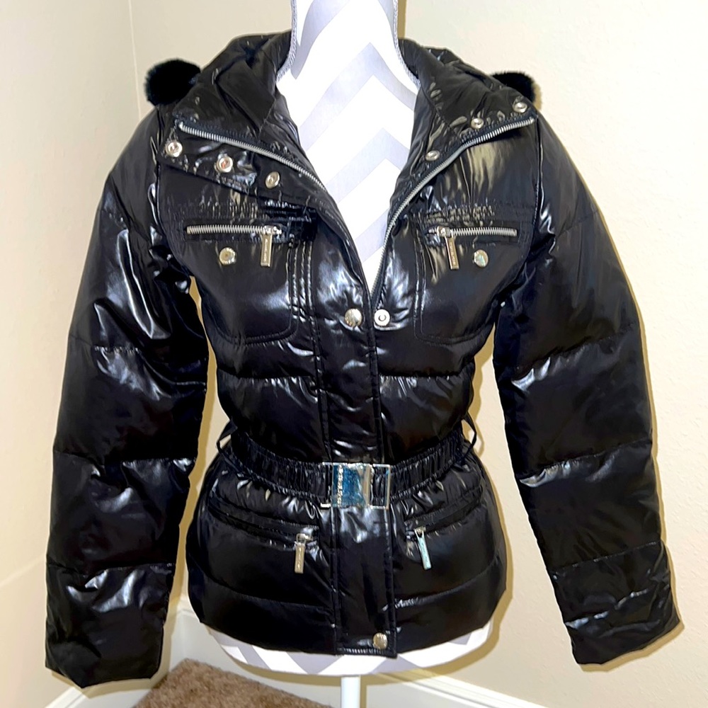 Michael Kors Bomber Style Jacket with Detachable Fur Trimmed Hood